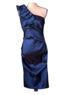 Betsy & Adam vintage satin royal blue ruched 1 should cocktail formal midi dress